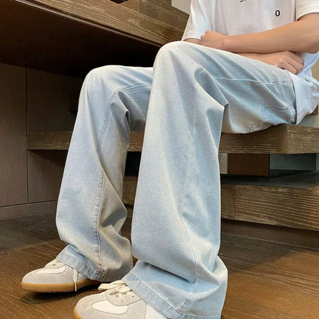 加荣 薄款透气宽松直筒水洗做旧复古青少年简约凉感牛仔裤 男女同款
