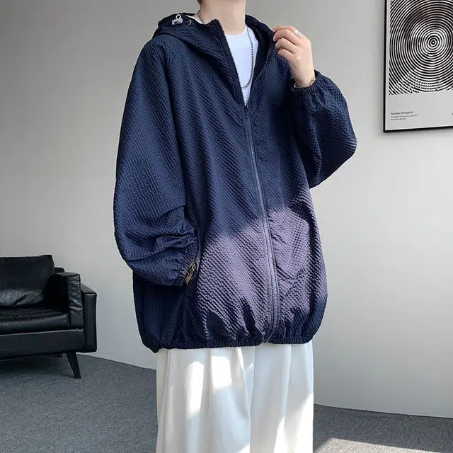 加荣 轻薄青少年户外登山遮阳潮牌帅气纯色开衫初高中学生白色简约上衣男士薄款透气大码连帽夹克外套 男女同款