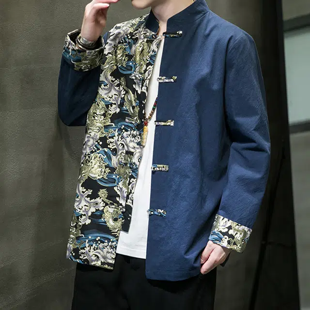 加荣 中国风棉麻亚麻复古拼接设计唐装青少年痞帅中山装盘扣立领汉服时尚高端道士服休闲百搭夹克外套 男女同款