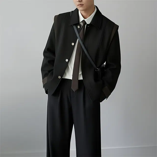 加荣 秋季小香风飞肩夹克男生小众设计感上衣男装时尚百搭翻领长袖外衣男款痞帅高级感解构机车服男高端拼接撞色外套 男女同款