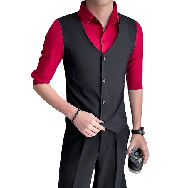 加荣 轻薄透气潮流百搭修身拼色撞色工服假两件衬衣短袖衬衫 男女同款