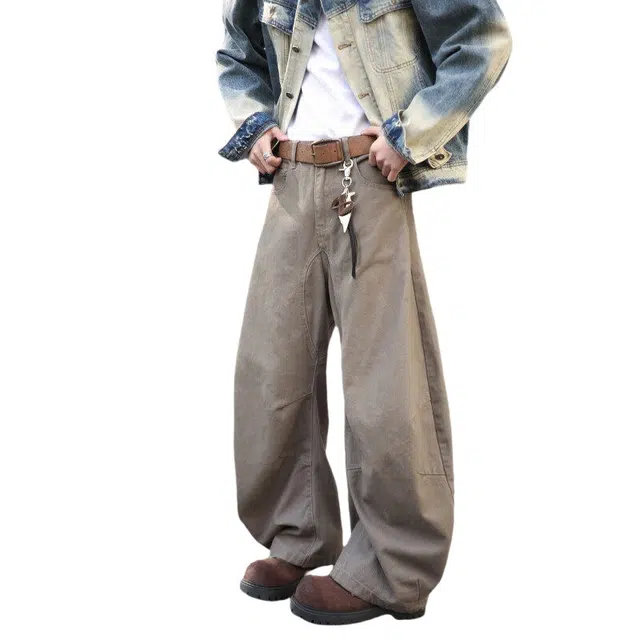 加荣 美式高街水洗夏季轻薄透气潮牌青少年户外出行通勤百搭复古宽松弯刀阔腿裤高级感垂感休闲长裤工装裤 男女同款