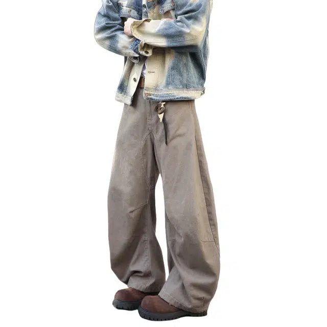 加荣 美式高街水洗夏季轻薄透气潮牌青少年户外出行通勤百搭复古宽松弯刀阔腿裤高级感垂感休闲长裤工装裤 男女同款