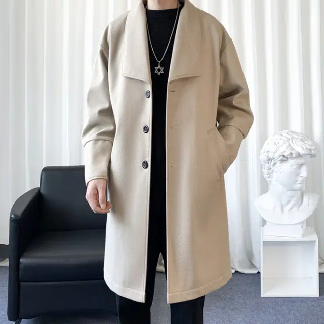 加荣 毛呢秋季高级感痞帅中长款过膝潮牌呢子垂感休闲百搭纯色基础款大衣 男女同款