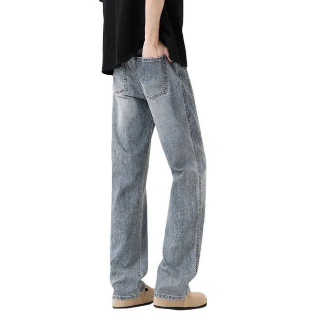 加荣 美式高街轻薄潮牌百搭宽松牛仔裤 男女同款