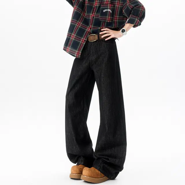 加荣 大码薄款透气潮流百搭宽松显瘦梨形身材裤复古阔腿宽松垂感牛仔裤 男女同款