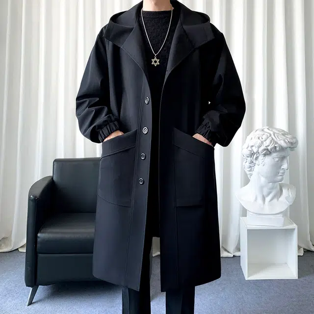 加荣 英伦风纯色秋季慵懒风松弛感长款美式连帽披风休闲百搭时尚潮牌设计感小众大衣 男女同款