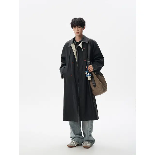 加荣 美式拼接两面穿宽松休闲中长款过膝立领英伦风百搭青少年痞帅小众高级风衣 男女同款
