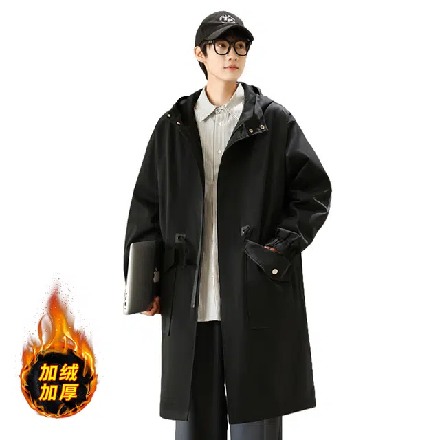 加荣 高级感英伦风中长款秋冬季连帽宽松百搭过膝潮流时尚工装大衣 男女同款