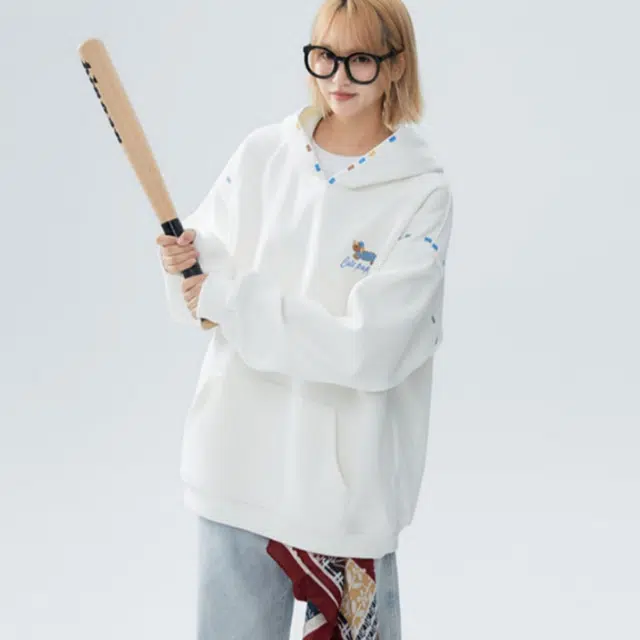 加荣 美式潮牌刺绣宽松连帽卫衣男拼接腊肠狗设计长袖男装高街百搭休闲套头衫男款时尚复古慵懒风帽衫外套男秋季酷帅上衣 男女同款