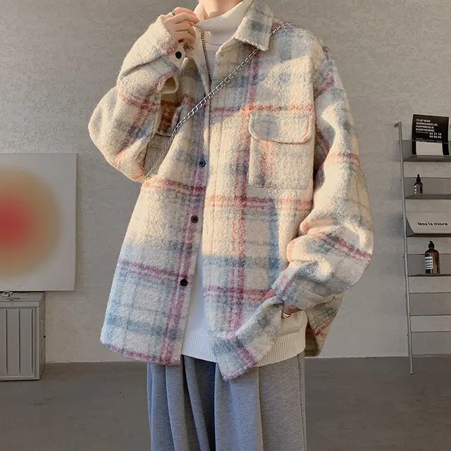 加荣 美拉德撞色呢料夹克男秋季潮牌学生上衣男装小香风格子设计毛呢外衣男时尚高级毛衬衫男款青少年初中生帅气百搭男士外套 男女同款