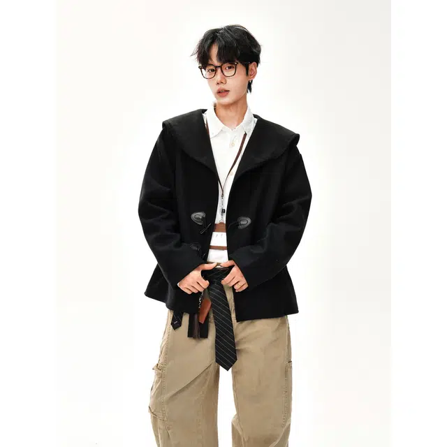 加荣 秋季休闲百搭简约纯色基础款牛角扣大帽子复古设计感英伦风高级感呢时尚潮流大衣 男女同款