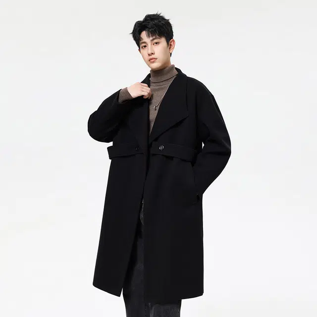 加荣 英伦风复古中长款潮牌休闲慵懒纯色大衣 男女同款