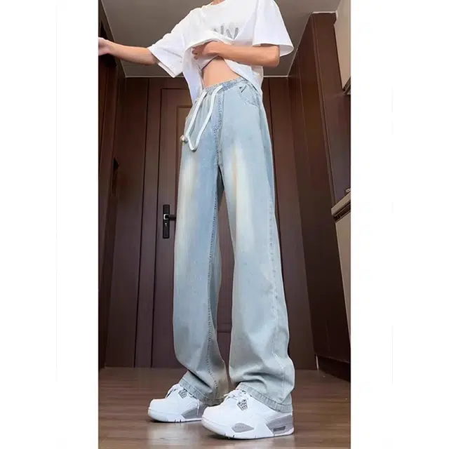加荣 冰丝薄款直筒裤子牛仔裤 男女同款