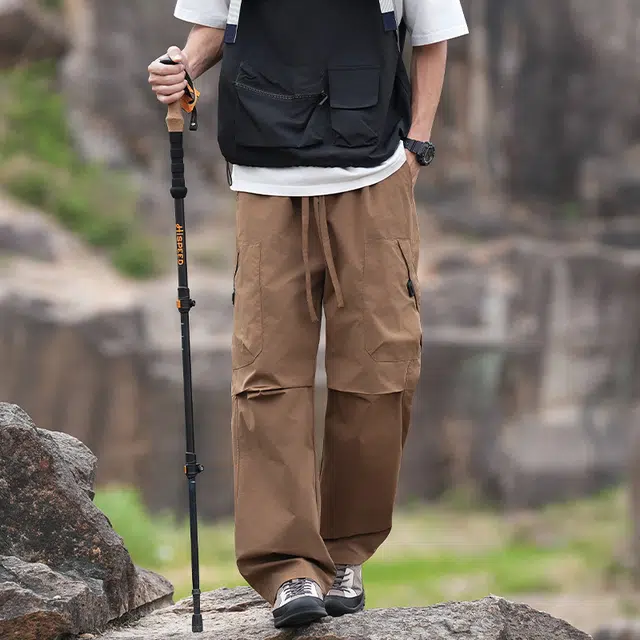 加荣 宽松直筒休闲裤潮牌帅气户外登山裤青少年山系徒步阔腿裤日系复古纯色长裤设计感工装裤 男女同款