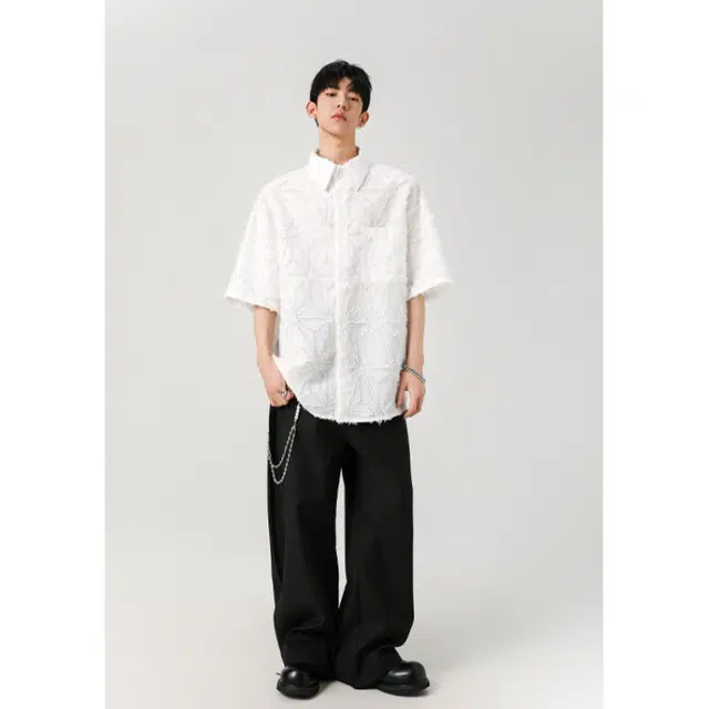 加荣 夏季 小众舒适宽松百搭翻领纯色短袖衬衫 男女同款