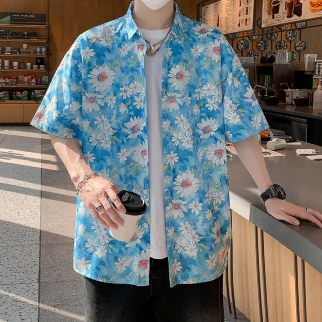 加荣 夏威夷薄款透气潮高级感潮牌痞帅小众设计感舒适青少年多巴胺宽松衬衣短袖衬衫 男女同款