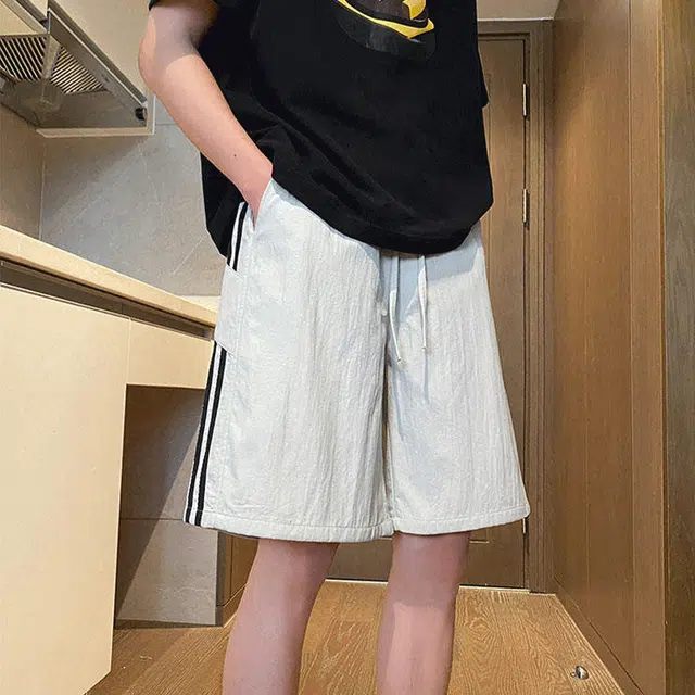 加荣 美式条纹拼接薄款速干篮球运动裤子宽松五分裤休闲短裤 男女同款