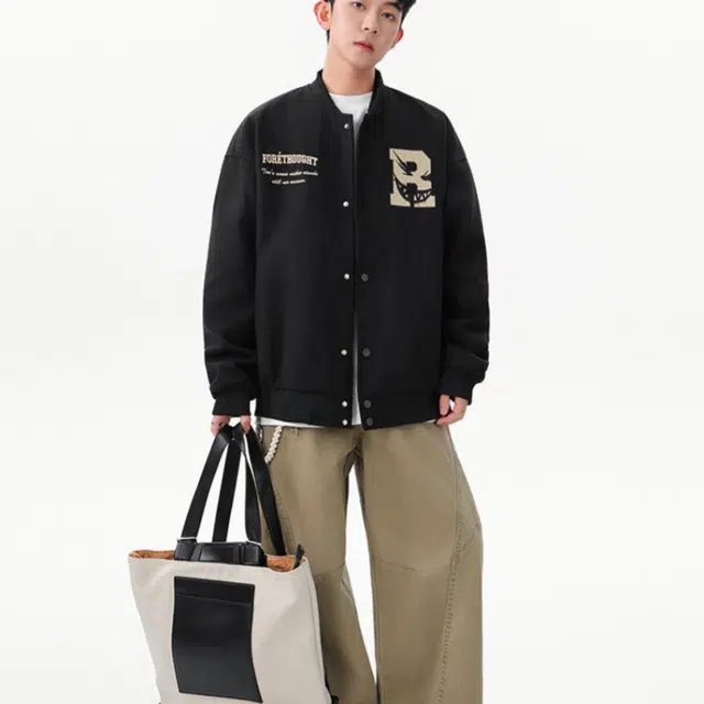 加荣 潮牌设计感棒球服男秋季美式字母刺绣夹克男装高街百搭休闲上衣男款时尚高级感运动卫衣男士小众学院风情侣外套 男女同款