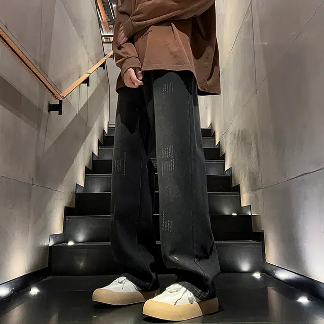 加荣 美式复古水洗男士裤子高街风做旧男牛仔裤舒适亲肤透气男直筒裤通勤百搭纯色风垂感男休闲裤显高显瘦宽松简约裤男生长裤 男女同款