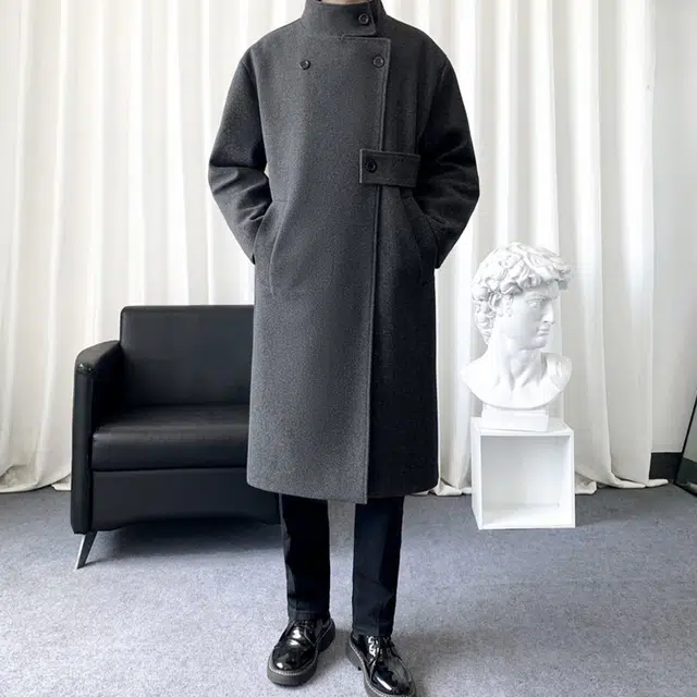 加荣 中长款英伦风宽松慵懒痞帅潮牌纯色长袖大衣 男女同款