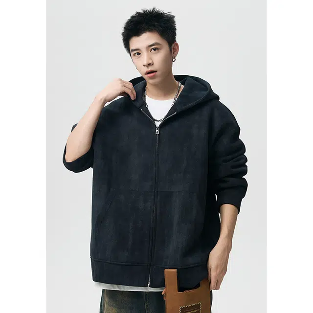 加荣 美式复古扎染水洗做旧卫衣男潮牌废宽松休闲情侣外套慵懒风高级痞帅开衫连帽男秋季纯色时尚百搭设计感小众男款上衣 男女同款