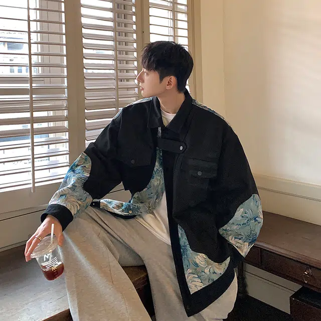 加荣 国潮刺绣宽松工装休闲百搭翻领中式国风时尚高级小众设计感衫夹克外套 男女同款