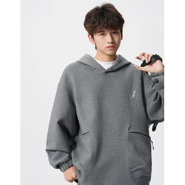 加荣 早秋结构设计款连帽卫衫男款休闲百搭套头衫男时尚潮牌男装外套美式高街男士青少年帅气男生潮流初中生卫衣 男女同款