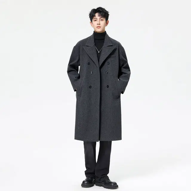 加荣 高级感毛呢大衣英伦雅痞潮牌宽松呢子青少年痞帅休闲百搭风衣 男女同款