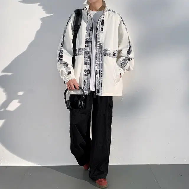 加荣 美式高街立领外套春秋男款宽松休闲开衫上衣高级感字母设计男装青少年潮流痞帅户外穿搭防风运动服秋冬高端帅气男士夹克 男女同款