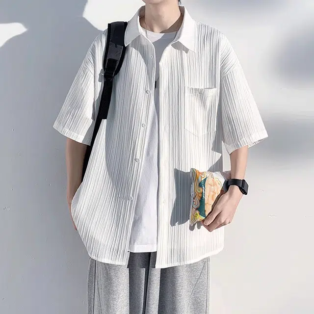 加荣 短袖透气休闲速干薄款潮牌痞帅七分巴洛克服外套衬衫 男女同款