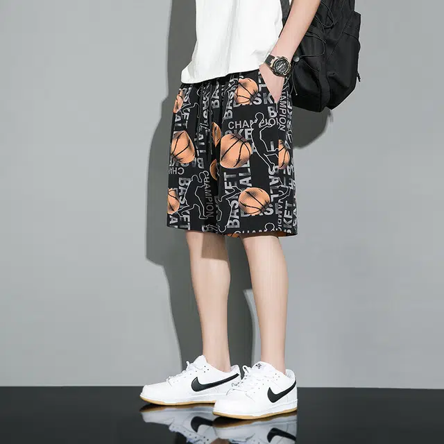 加荣 薄款速干冰丝裤潮流百搭凉感夏威夷风沙滩裤印花大码宽松直筒夏日户外设计感运动五分裤休闲短裤 男女同款