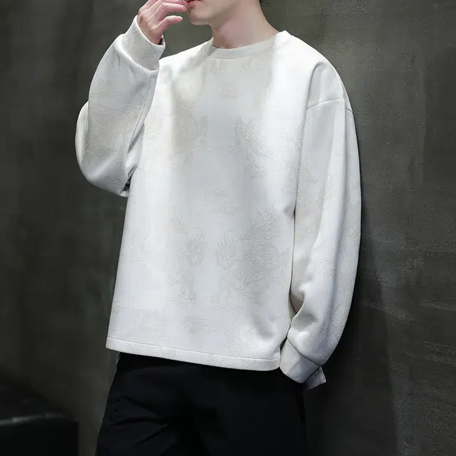 加荣 新中式唐装卫衣秋季男宽松国潮圆领男款潮流百搭高级感外套男装扎染设计修身长袖体恤男生时尚复古男外穿秋装痞帅风上衣 男女同款