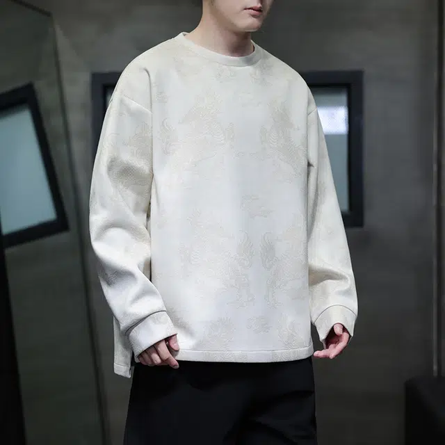 加荣 新中式唐装卫衣秋季男宽松国潮圆领男款潮流百搭高级感外套男装扎染设计修身长袖体恤男生时尚复古男外穿秋装痞帅风上衣 男女同款