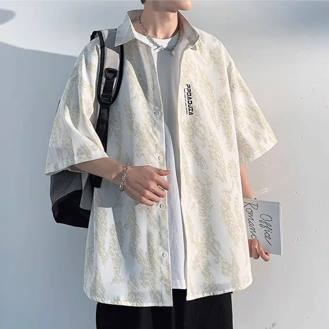 加荣 美式凉感透气休闲短袖衬衣外套男夏季薄款潮牌情侣款宽松衬衫 男女同款