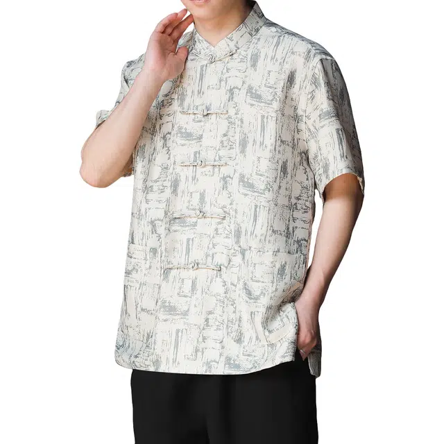 加荣 唐装中老年爸爸衬衫夏季轻薄透气潮牌百搭老年人男士爷爷天短袖中国风小众设计感半袖上衣 男女同款