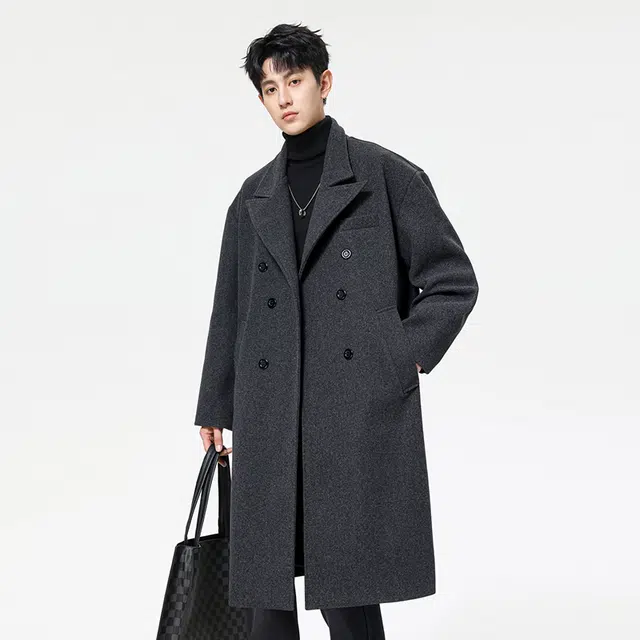 加荣 高级感毛呢大衣英伦雅痞潮牌宽松呢子青少年痞帅休闲百搭风衣 男女同款