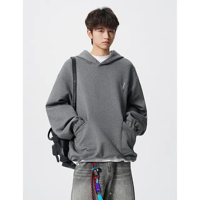 加荣 早秋结构设计款连帽卫衫男款休闲百搭套头衫男时尚潮牌男装外套美式高街男士青少年帅气男生潮流初中生卫衣 男女同款