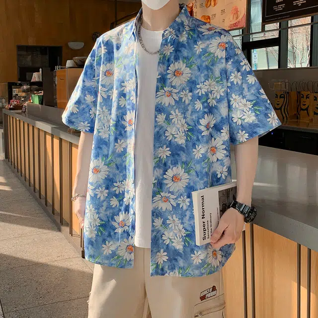 加荣 夏威夷薄款透气潮高级感潮牌痞帅小众设计感舒适青少年多巴胺宽松衬衣短袖衬衫 男女同款