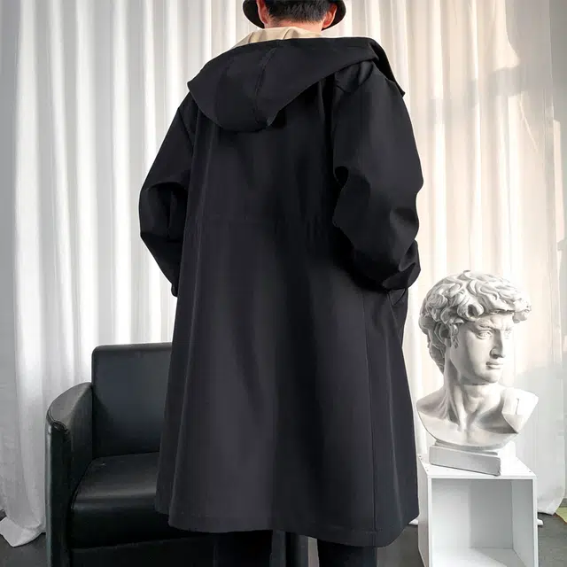 加荣 高级感中长款英伦风大衣男款青少年宽松休闲春秋潮流穿搭户外男装连帽开衫拉链上衣长袖披风斗篷拼色设计感风衣外套 男女同款