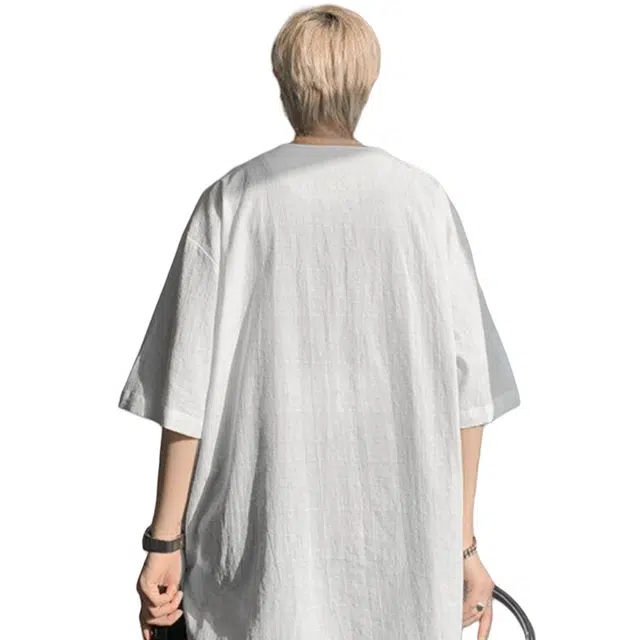 加荣 夏季薄款大码纯色透气凉感中国风亚麻短袖男加肥加大码亨利领新中式盘扣古风唐装短袖衬衫 男女同款