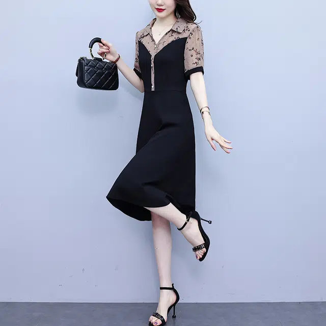 沐晓欣 夏季超修身遮肉显瘦气质洋气西装领淑女短袖连衣裙 女款