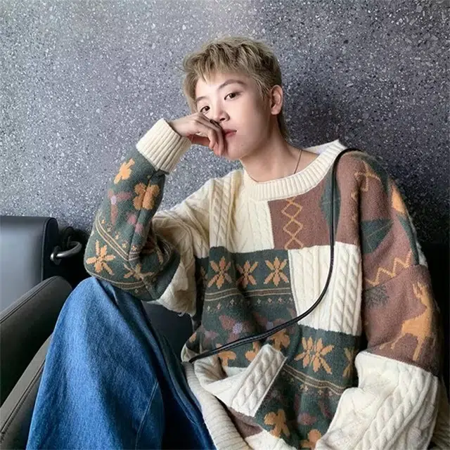 拾个壹先生 美式高街小众痞帅高级感潮牌厚款无性别主义穿搭亲肤柔软舒适时尚个性宽松休闲百搭设计复古慵懒风潮条纹直筒上衣针织衫 男女同款