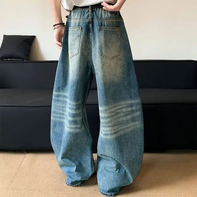 拾个壹先生 美式复古卡通贴纸弯刀设计感宽松显瘦直筒水洗阔腿休闲百搭牛仔裤 男女同款