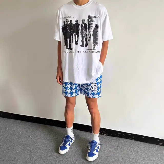 拾个壹先生 美式复古高街嘻哈潮流痞帅千鸟格字母印花三分裤休闲短裤 男女同款