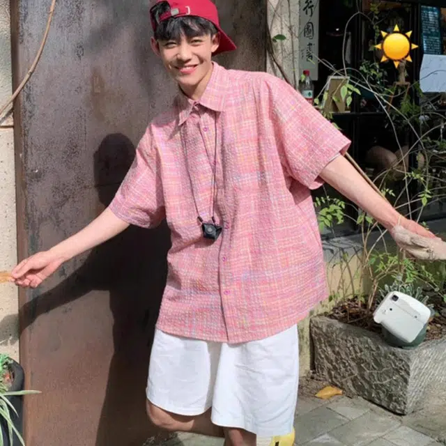 拾个壹先生 泡泡纱短袖高级少年感沙滩旅游氛围感外搭潮衬衫 男女同款