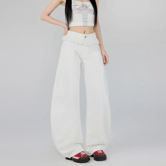 拾个壹先生 复古高街小众痞帅潮流花边直筒裤无性别主义穿搭亲肤柔软舒适时尚个性百搭显瘦宽松美式休闲设计感阔腿弯刀裤牛仔裤 男女同款