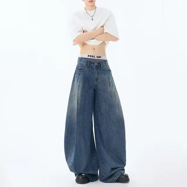 拾个壹先生 美式高街阔腿休闲百搭水洗痞帅牛仔裤 男女同款