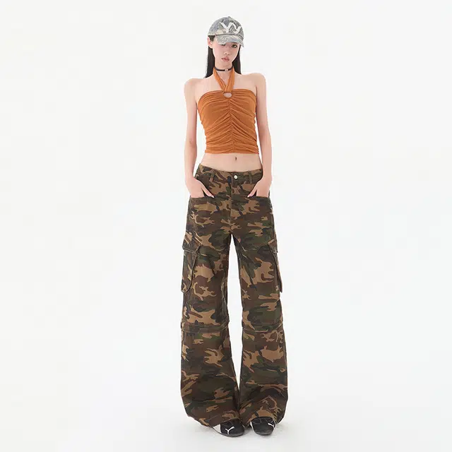 拾个壹先生 高街风迷彩高腰工装直筒休闲阔腿牛仔裤 男女同款