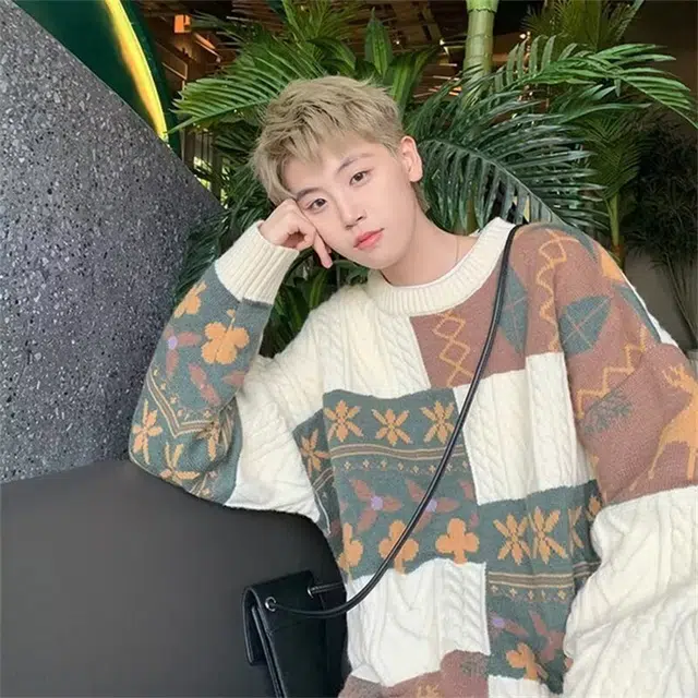 拾个壹先生 美式高街小众痞帅高级感潮牌厚款无性别主义穿搭亲肤柔软舒适时尚个性宽松休闲百搭设计复古慵懒风潮条纹直筒上衣针织衫 男女同款